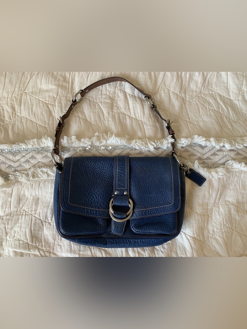 Coach Pebbled Leather Chelsea Shoulder Bag in Navy